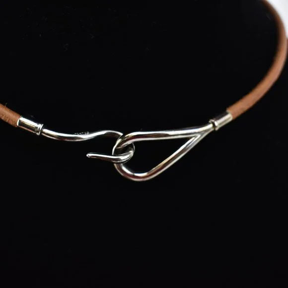 HERMES Jumbo: Brown/Silver Hook Bracelet/Choker - Picture 2 of 6